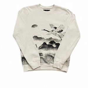 Men's Vintage AOP Nature Graphic Crewneck Sweater in Cream
